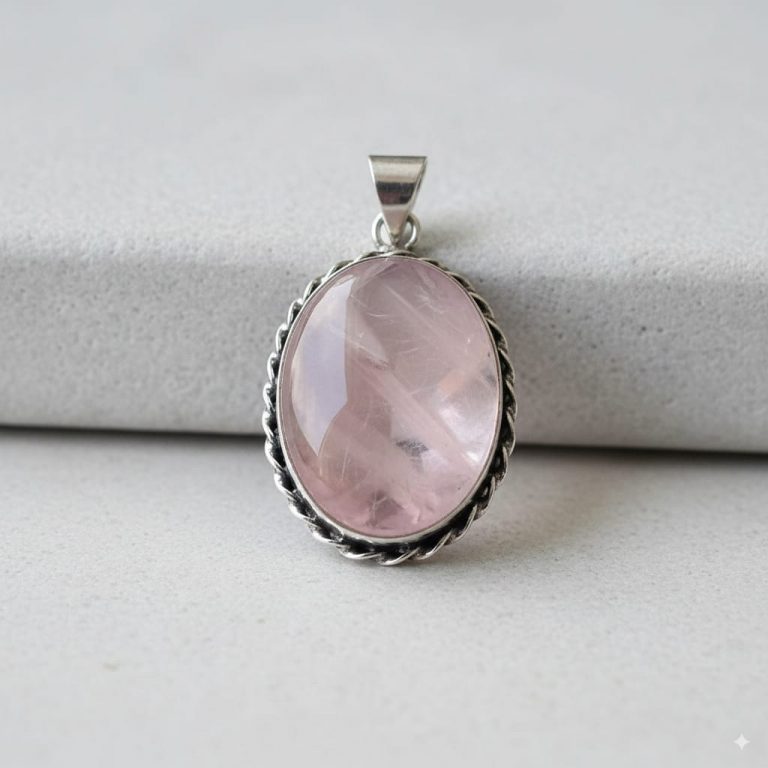 Colgante cuarzo rosa con plata 1ª ley