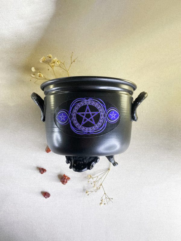 caldero-pentaculo-morado-wicca-de-metal